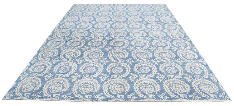 Transitional Hand Knotted Artemix Tabriz Wool Rug of Size 8'9'' X 11'5'' in Blue and Ivory Colors - Made in Afghanistan