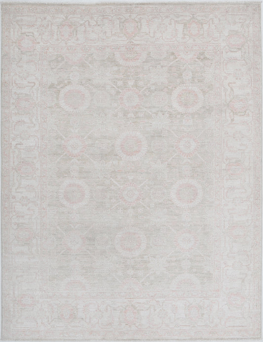 Traditional Hand Knotted Serenity Tabriz Wool Rug of Size 4'10'' X 6'3'' in Green and Ivory Colors - Made in Afghanistan