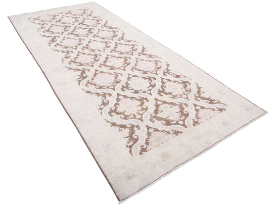 Traditional Hand Knotted Serenity Tabriz Wool Rug of Size 4'9'' X 10'9'' in Brown and Ivory Colors - Made in Afghanistan