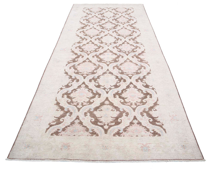 Traditional Hand Knotted Serenity Tabriz Wool Rug of Size 4'9'' X 10'9'' in Brown and Ivory Colors - Made in Afghanistan
