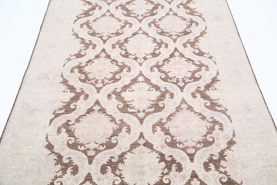 Traditional Hand Knotted Serenity Tabriz Wool Rug of Size 4'9'' X 10'9'' in Brown and Ivory Colors - Made in Afghanistan