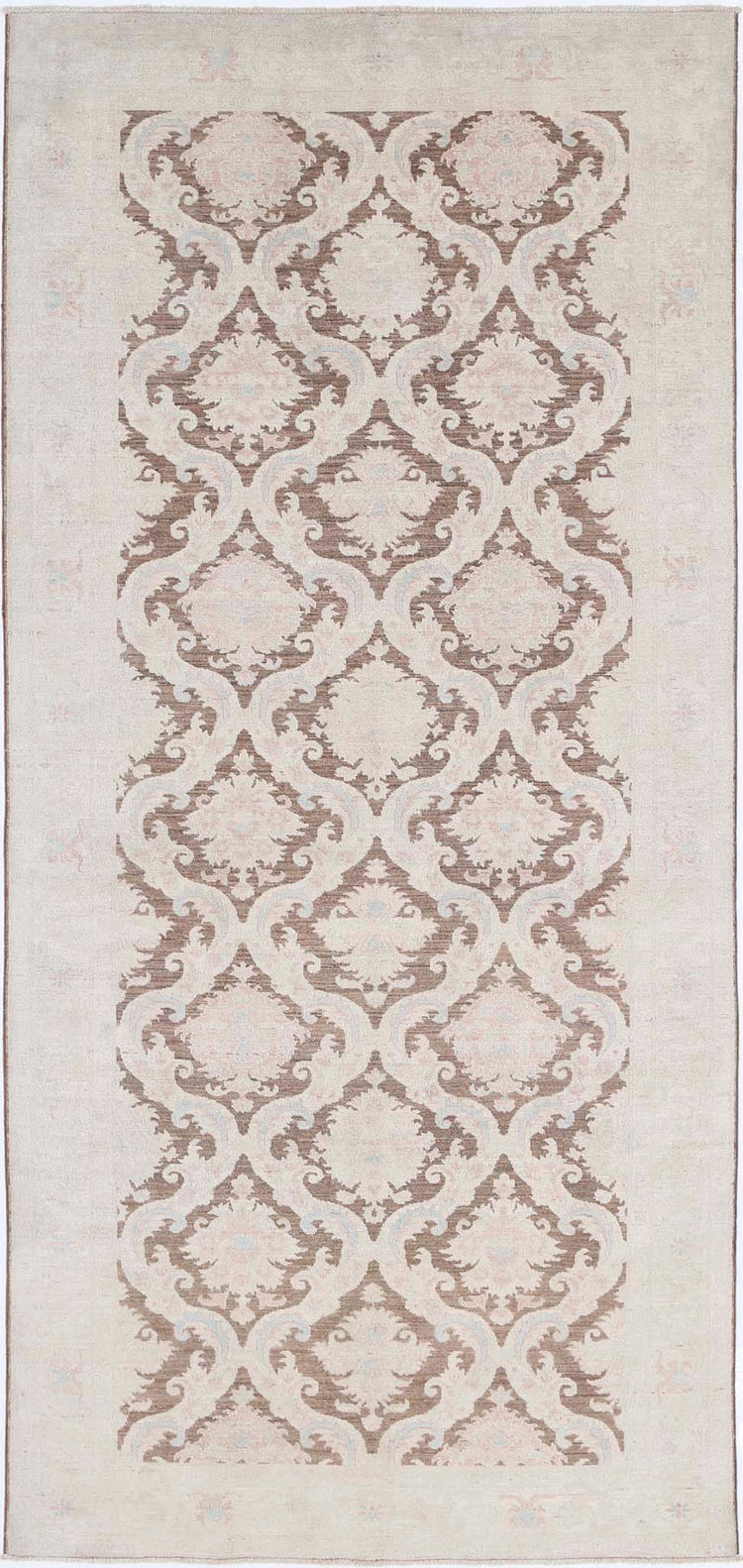 Traditional Hand Knotted Serenity Tabriz Wool Rug of Size 4'9'' X 10'9'' in Brown and Ivory Colors - Made in Afghanistan