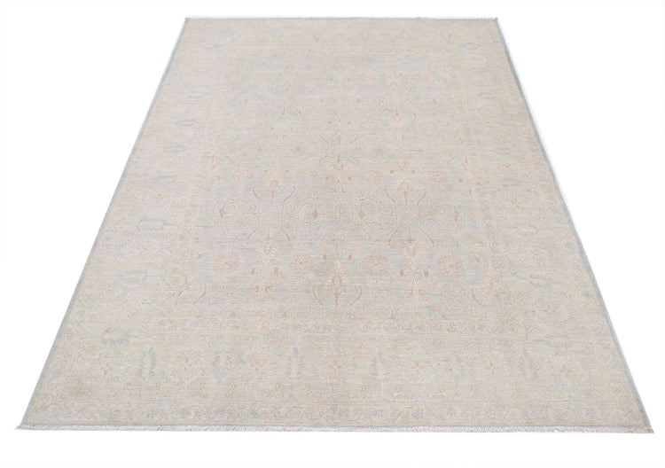 Traditional Hand Knotted Serenity Tabriz Wool Rug of Size 4'10'' X 6'10'' in Ivory and Blue Colors - Made in Afghanistan