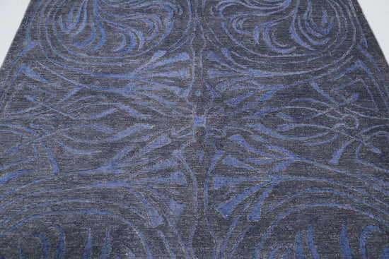 Transitional Hand Knotted Onyx Tabriz Wool Rug of Size 6'1'' X 8'5'' in Grey and Blue Colors - Made in Afghanistan