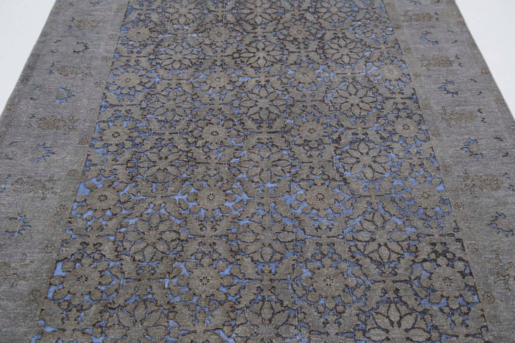 Transitional Hand Knotted Onyx Tabriz Wool Rug of Size 5'9'' X 10'0'' in Blue and Grey Colors - Made in Afghanistan