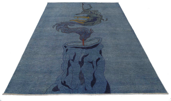 Transitional Hand Knotted Onyx Tabriz Wool Rug of Size 6'0'' X 8'8'' in Blue and Grey Colors - Made in Afghanistan