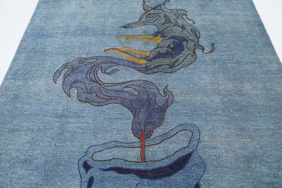 Transitional Hand Knotted Onyx Tabriz Wool Rug of Size 6'0'' X 8'8'' in Blue and Grey Colors - Made in Afghanistan