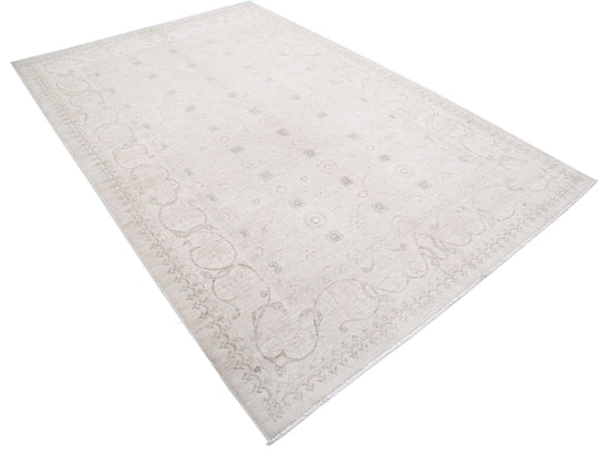Traditional Hand Knotted Serenity Tabriz Wool Rug of Size 6'6'' X 9'10'' in Brown and Ivory Colors - Made in Afghanistan