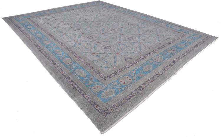 Transitional Hand Knotted Onyx Tabriz Wool Rug of Size 11'11'' X 14'10'' in Grey and Blue Colors - Made in Afghanistan
