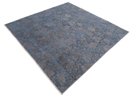 Transitional Hand Knotted Onyx Tabriz Wool Rug of Size 6'0'' X 6'1'' in Grey and Blue Colors - Made in Afghanistan