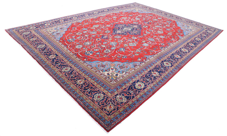 Persian Hand Knotted Tabriz Tabriz Wool Rug of Size 9'9'' X 14'0'' in Red and Blue Colors - Made in Iran