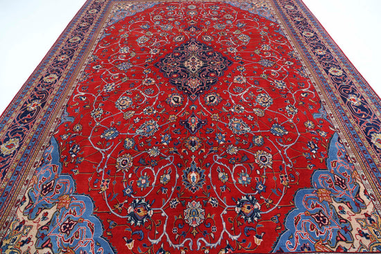 Persian Hand Knotted Tabriz Tabriz Wool Rug of Size 9'9'' X 14'0'' in Red and Blue Colors - Made in Iran