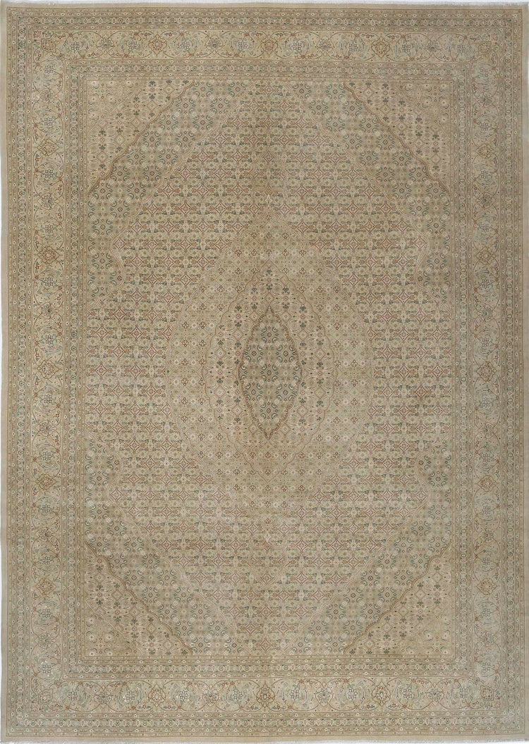 Persian Hand Knotted Tabriz Tabriz Wool Rug of Size 9'9'' X 13'7'' in Beige and Ivory Colors - Made in Iran