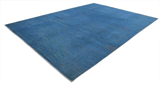 Transitional Hand Knotted Onyx Tabriz Wool Rug of Size 9'7'' X 13'3'' in Blue and Blue Colors - Made in Afghanistan