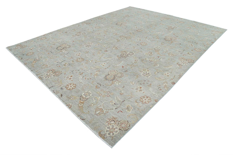 Transitional Hand Knotted Artemix Tabriz Wool Rug of Size 8'11'' X 11'5'' in Grey and Grey Colors - Made in Afghanistan