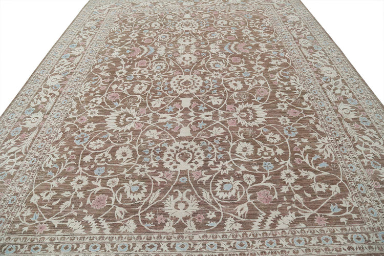 Traditional Hand Knotted Ziegler Tabriz Wool Rug of Size 9'1'' X 11'9'' in Brown and Brown Colors - Made in Afghanistan