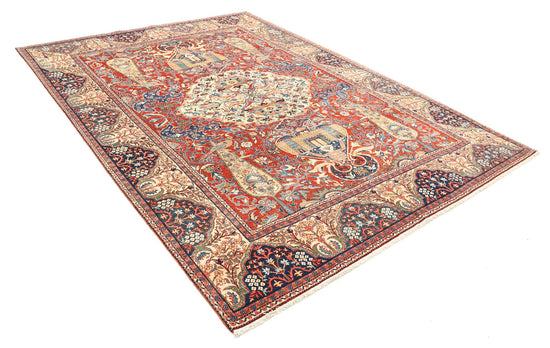 Masterpiece Hand Knotted Tehran Tehran Wool Rug of Size 7'10'' X 10'10'' in Red and Ivory Colors - Made in Iran