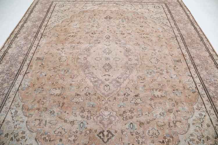 Persian Hand Knotted Vintage Vintage Wool Rug of Size 9'6'' X 11'11'' in Taupe and Grey Colors - Made in Iran